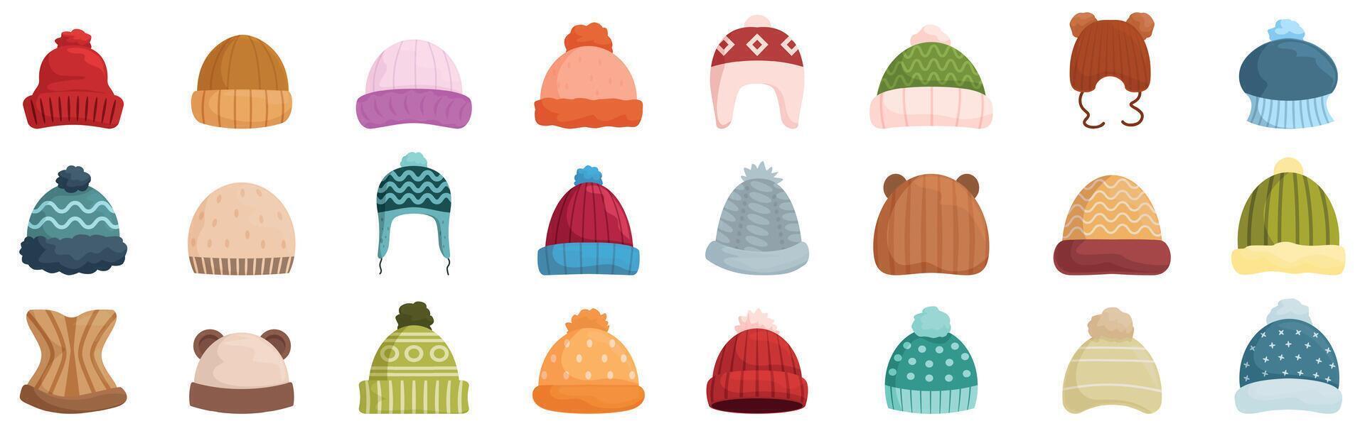 Colorful winter hats in various styles vector