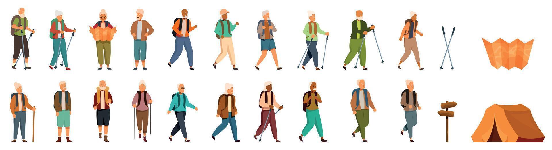 Hiking characters with outdoor gear vector
