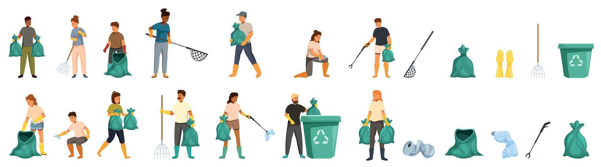 Community members cleaning trash outdoors vector