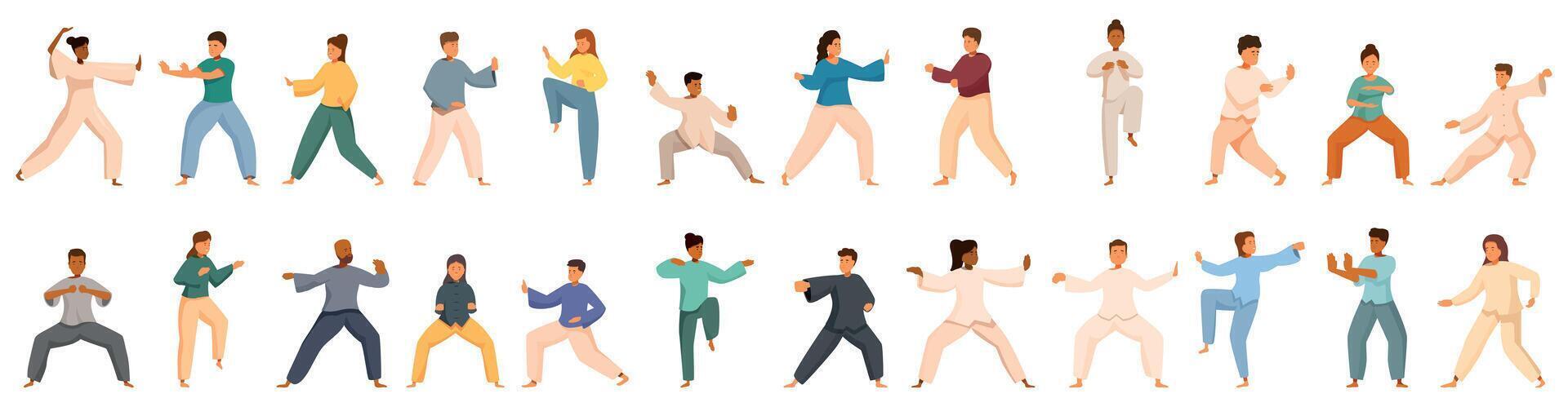 People practicing martial arts poses vector