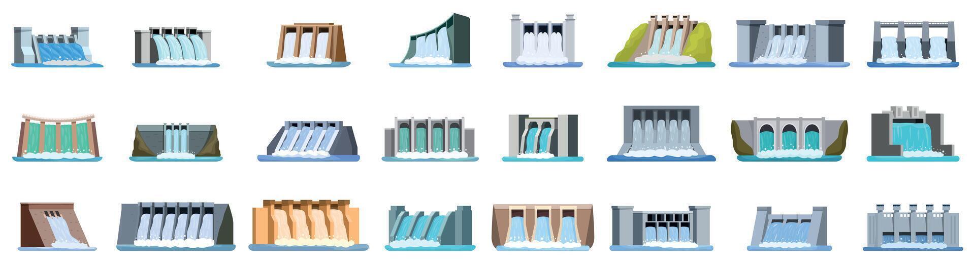 Collection of water dam illustrations vector