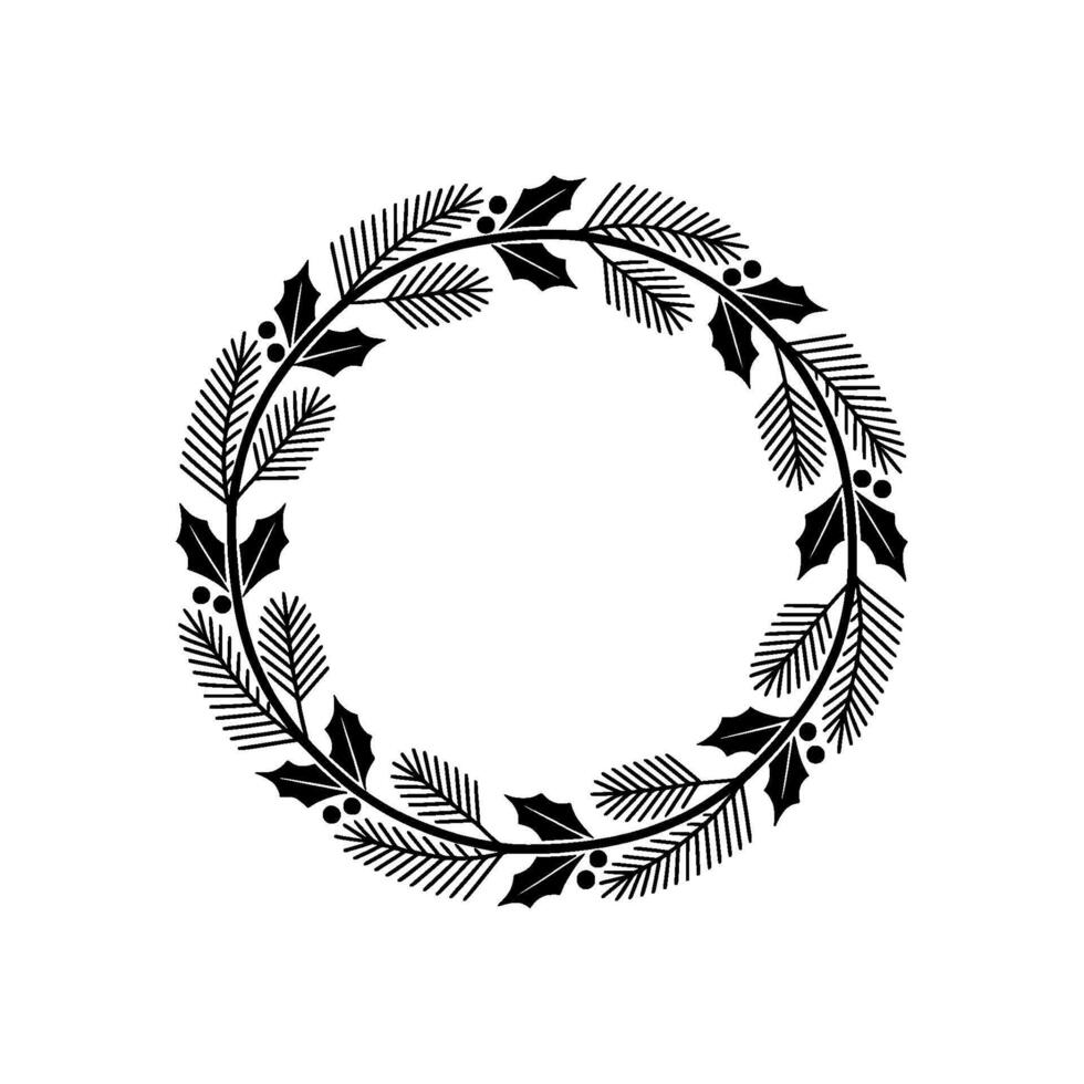 Minimalist Christmas Wreath Black White Festive vector