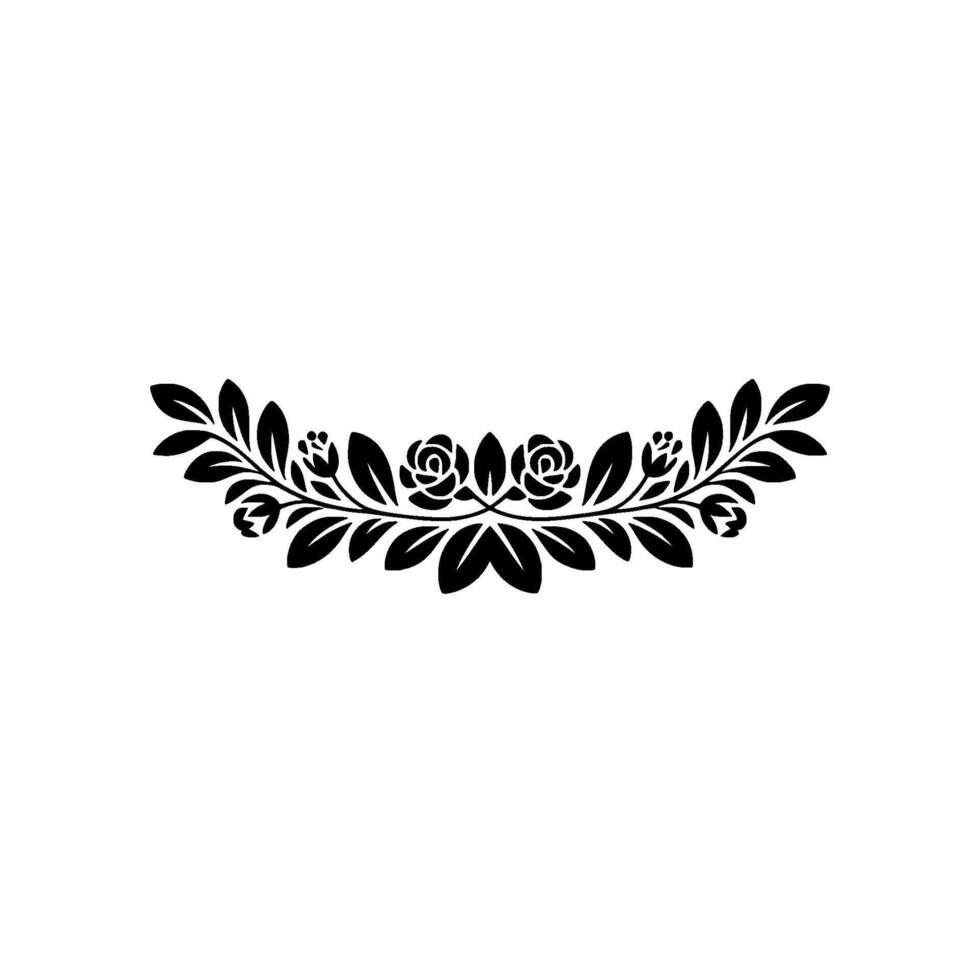 Elegant Floral Wreath, Black on White, Minimalist vector