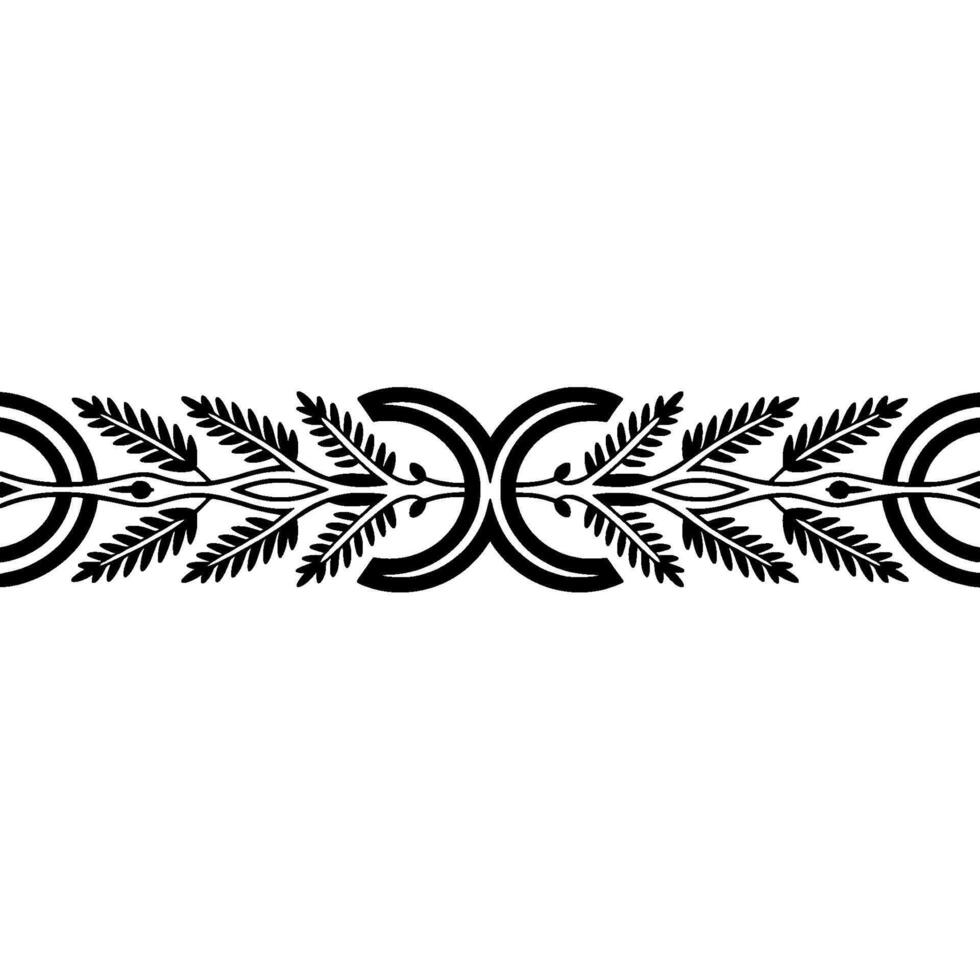 Elegant Black White Floral Border Ornament on White Background - Leaves vector