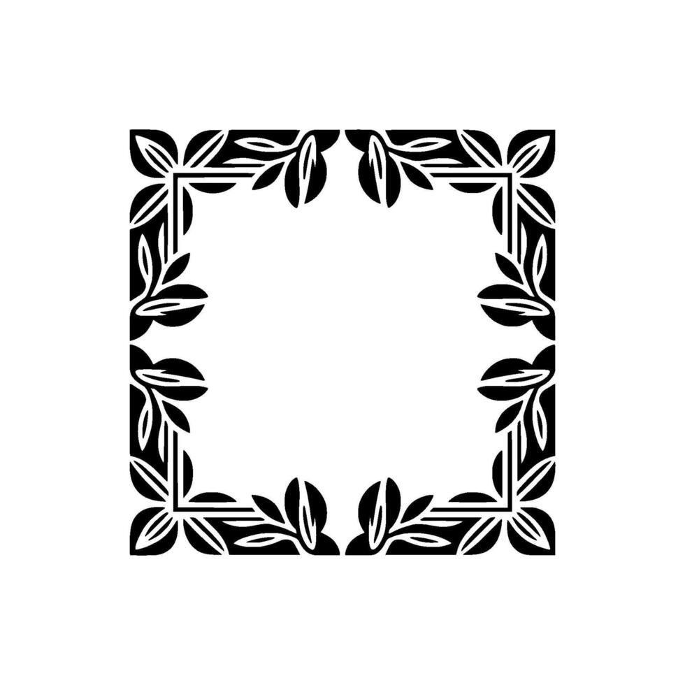 Elegant Black Leaf Frame on White Background - Leaves vector