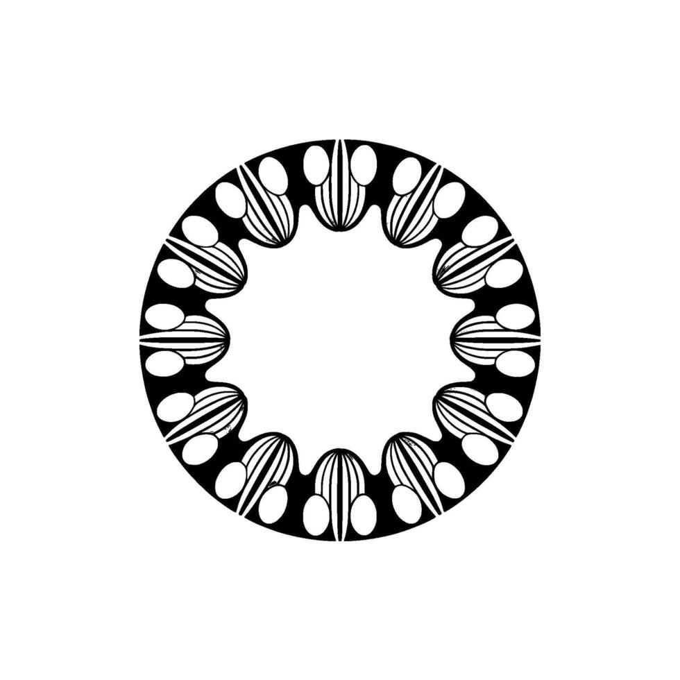 Abstract Floral Patterned Plate in Monochrome, Minimalist vector