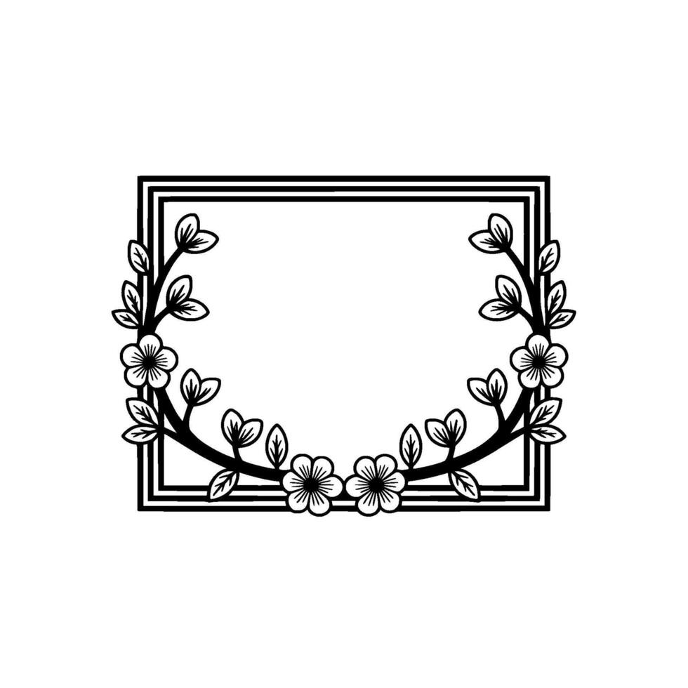 Black and White Floral Frame Template, Minimalist vector