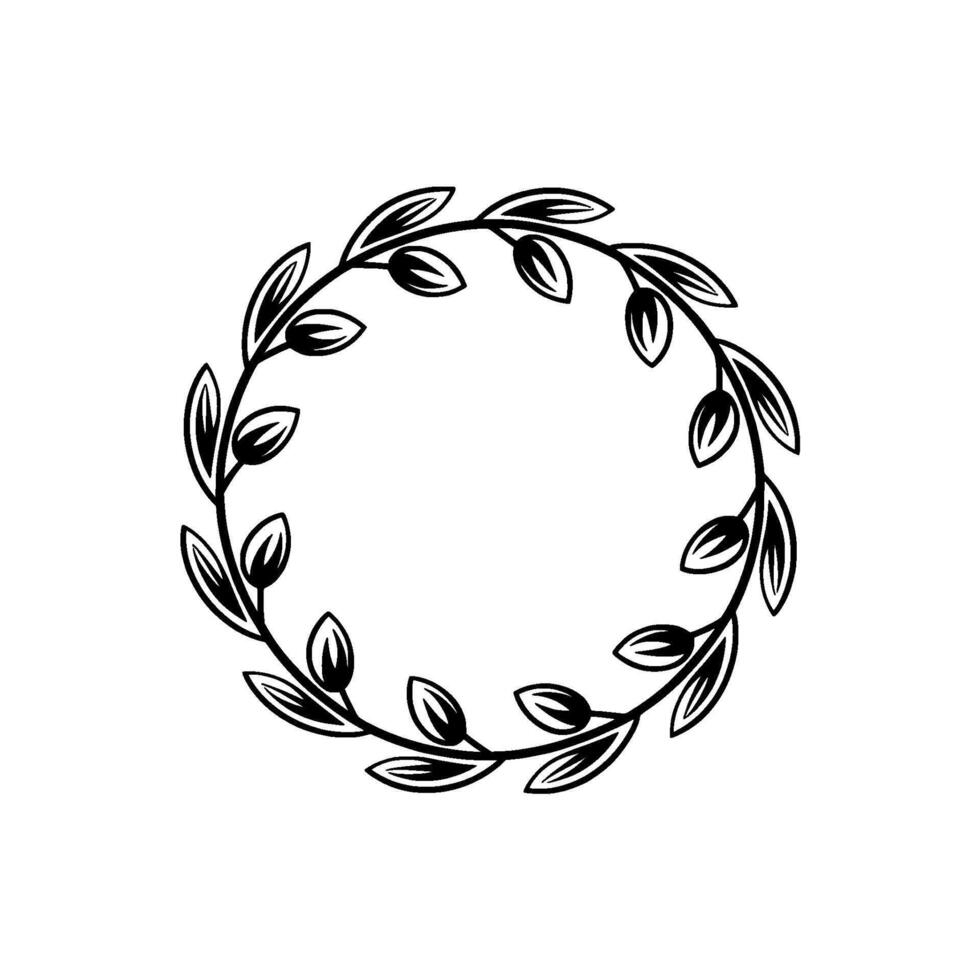 Minimalist Black White Leaf Wreath, Elegant Floral vector