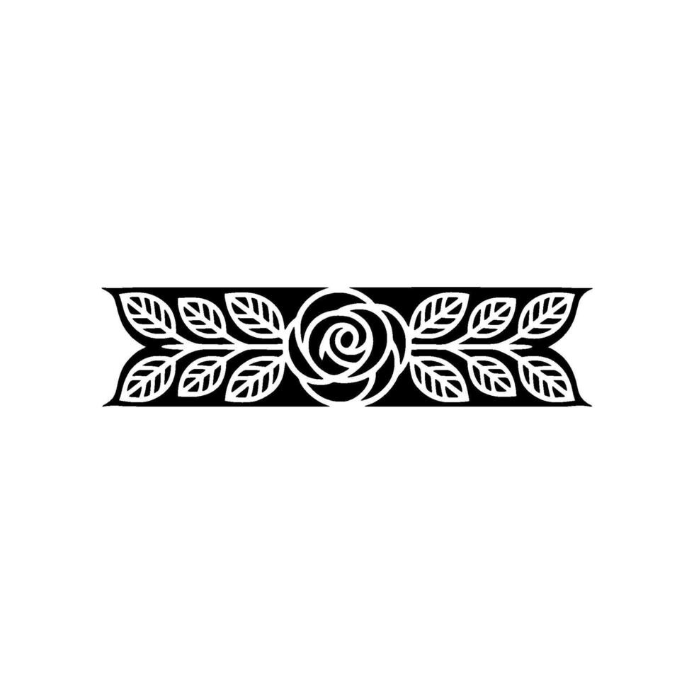 Elegant Rose and Leaf Border, Black and White, Ornamental vector
