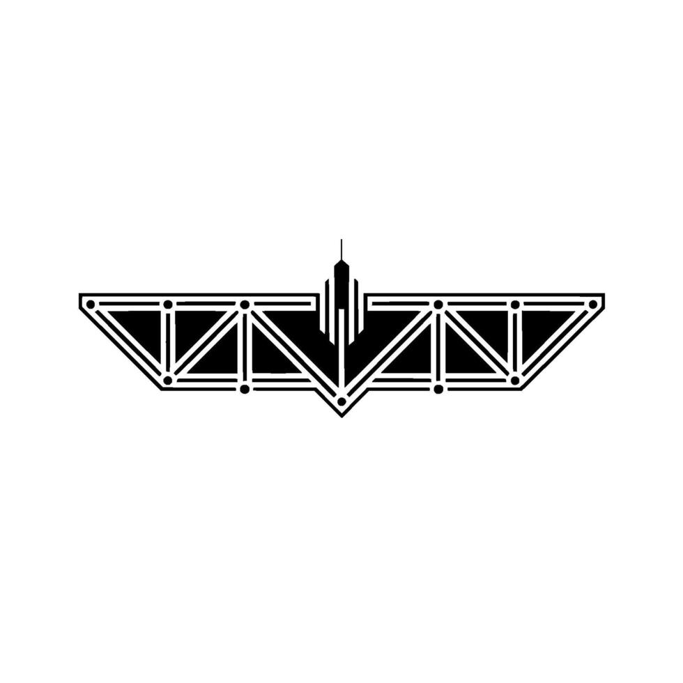Geometric Batwing with Skyscraper, Minimalist vector