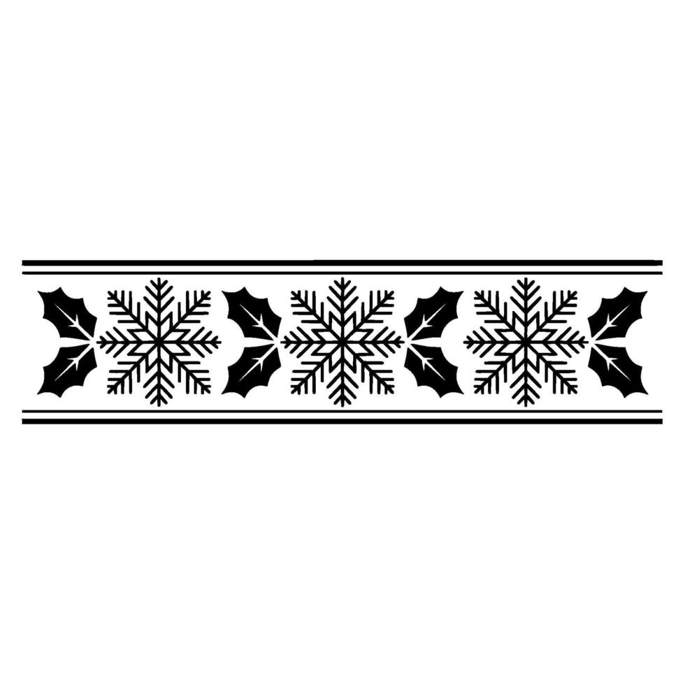 Christmas Border Ornament Black Snowflakes Holly on White vector