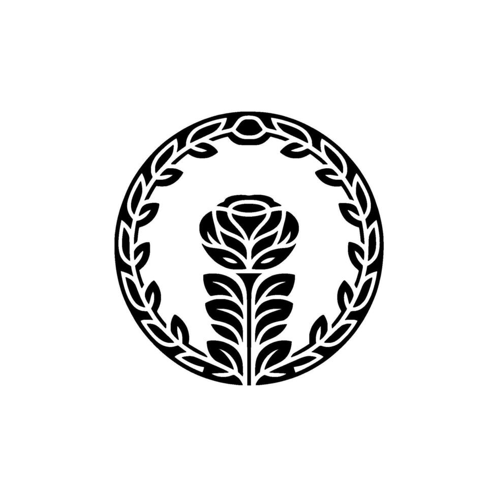 Elegant Black Rose Crest on White Botanical Emblem vector