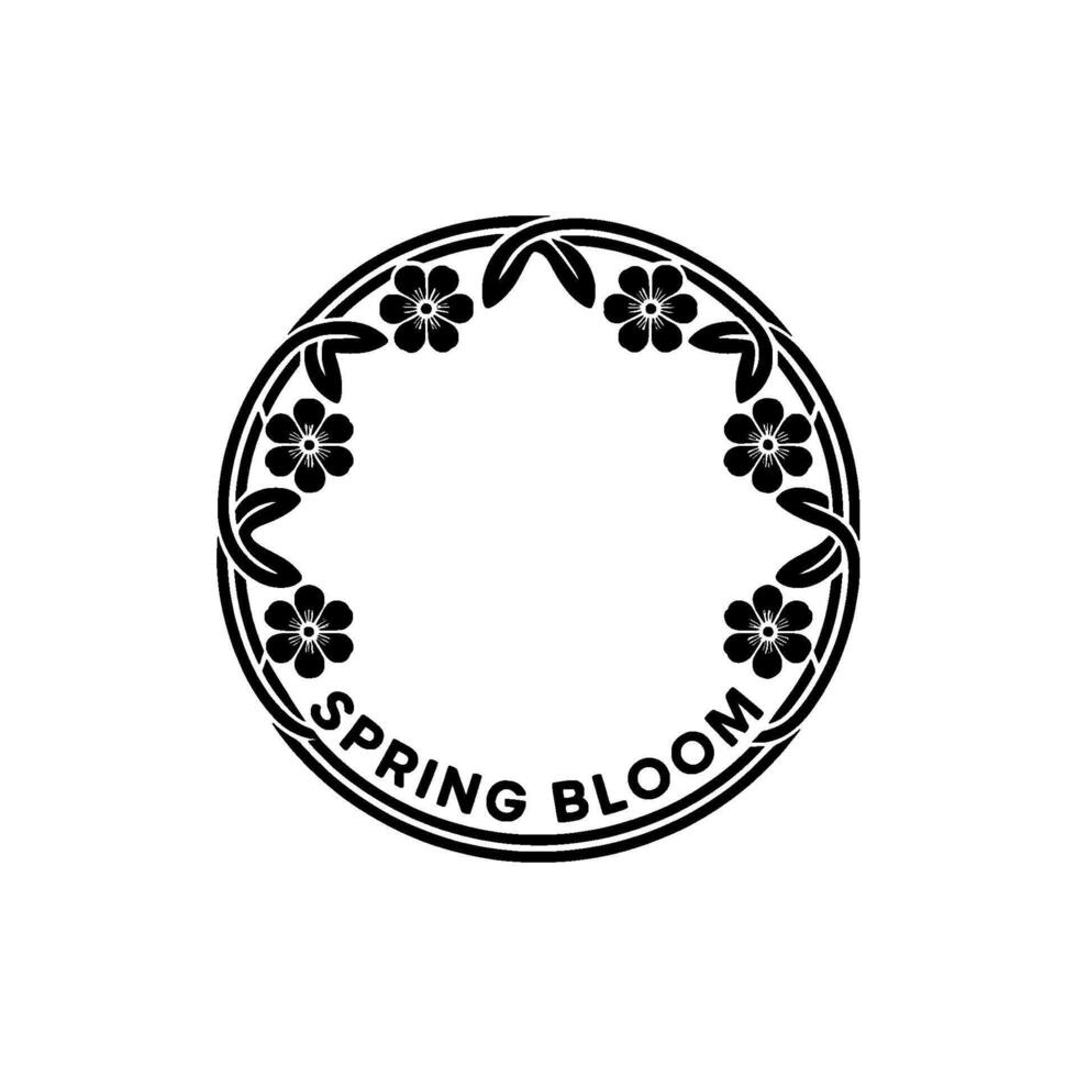 Elegant Spring Bloom Floral Circle in Black White vector
