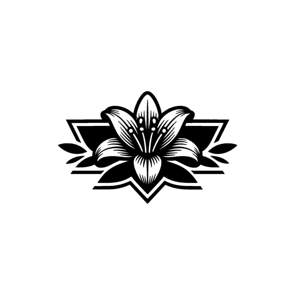 Elegant Lily Flower, Black White Illustration vector