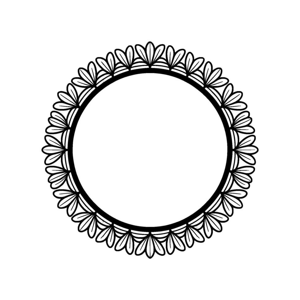 Elegant Black Floral Circle Frame on White Background - Pattern vector
