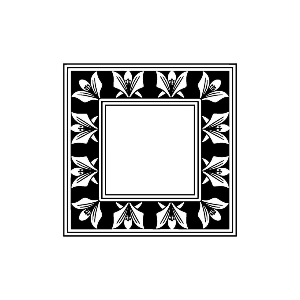Elegant Floral Frame in Black and White, Minimalist - Border vector