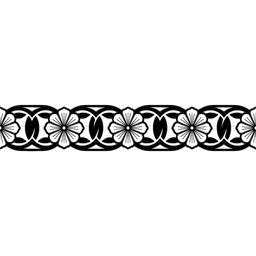 Floral Border Ornament, Black and White Pattern on White Background vector