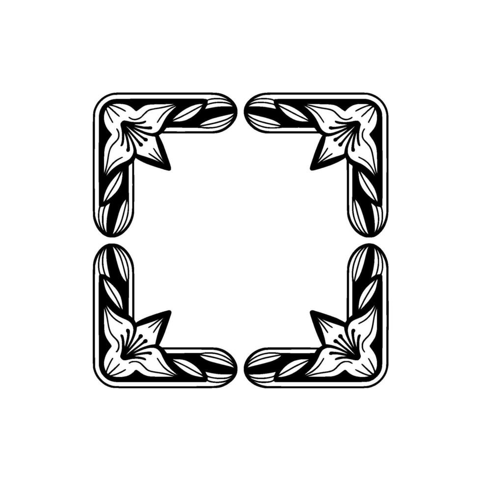 Elegant Floral Corner Frame in Black and White, Illustration vector