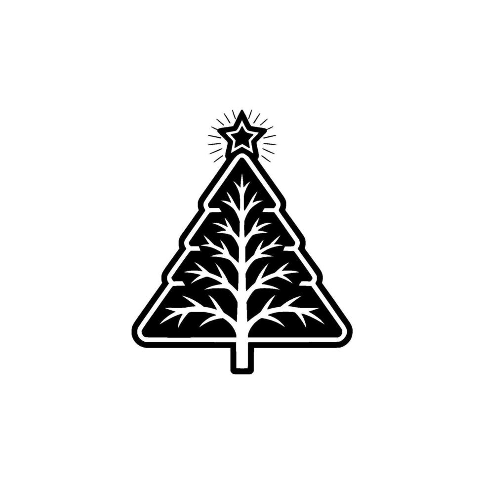 Minimalist Christmas Tree Black White Holiday vector