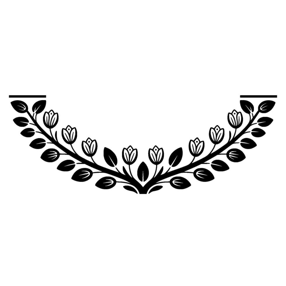 Elegant Floral Border Element, Black and White - Foliage vector