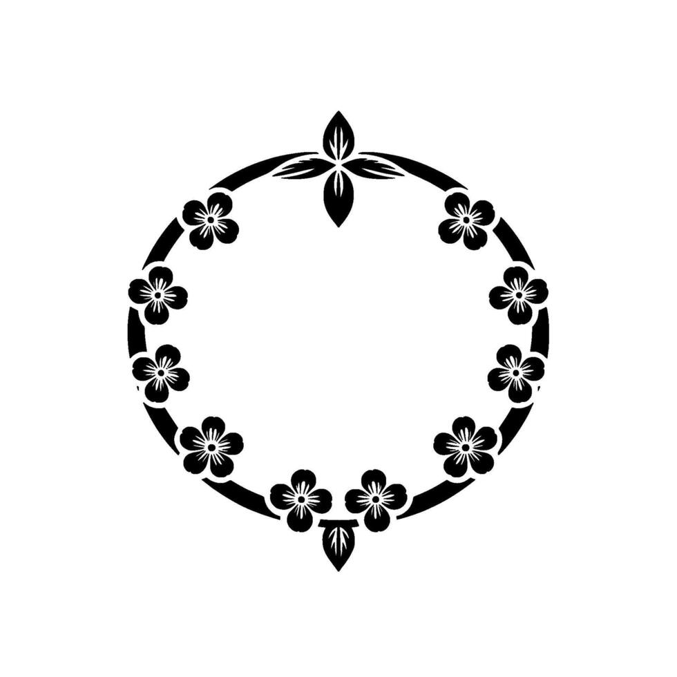 Floral Circle Frame, Minimalist Black and White - Wreath vector