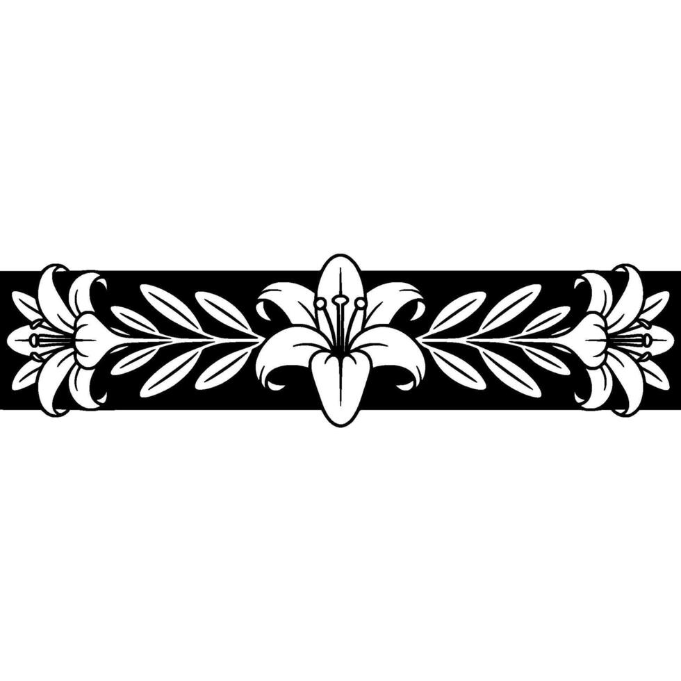 Elegant Lily Floral Border on Black Bar, Minimalist vector
