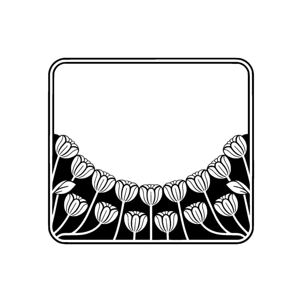 Elegant Floral Frame with Tulips Black White Art Deco vector