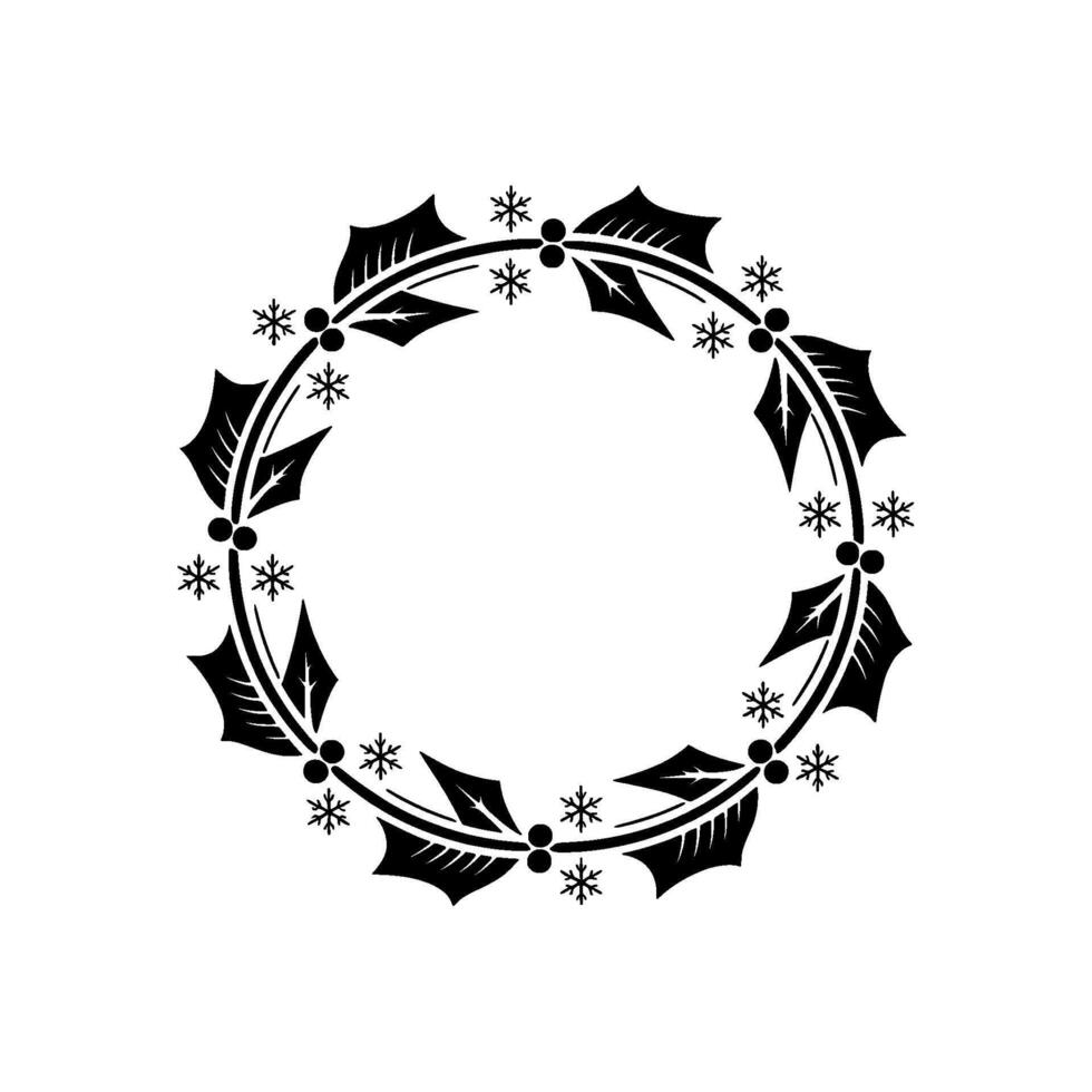 Minimalist Christmas Wreath with Holly and Snowflakes vector