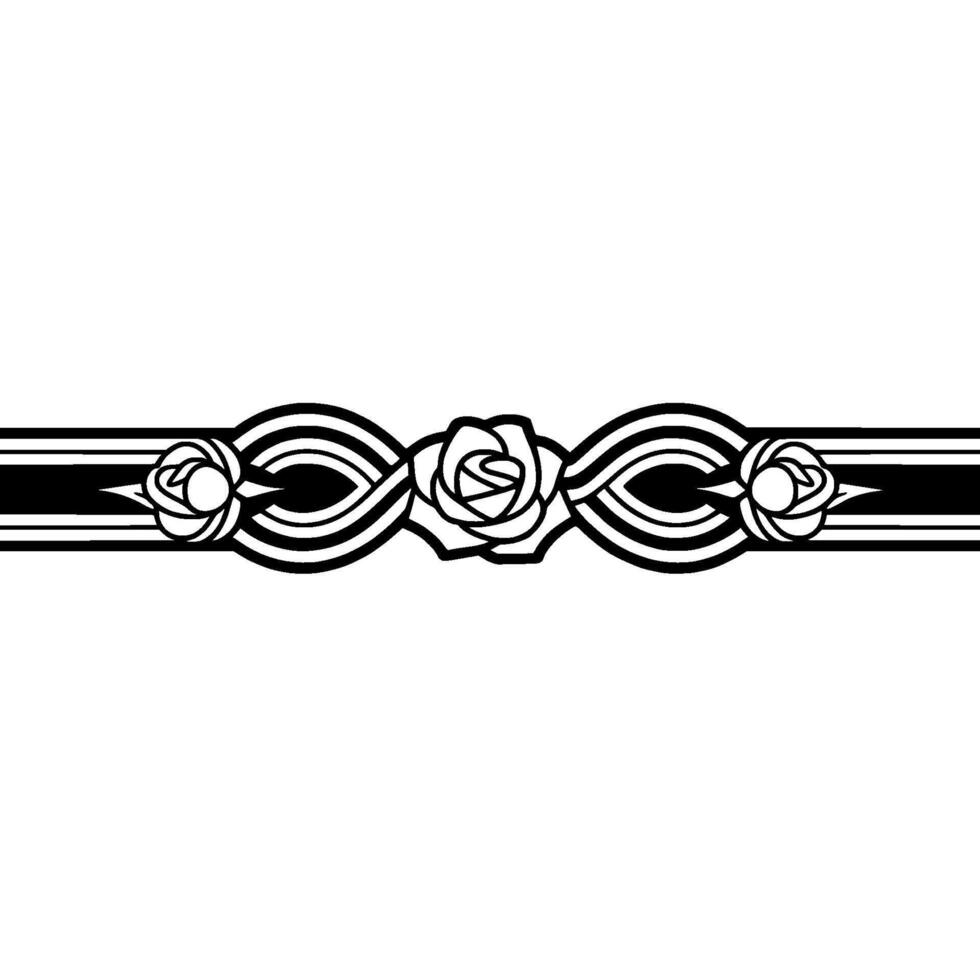 Art Deco Floral Border Black White Roses on White vector