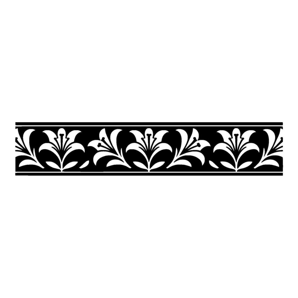Elegant Black White Floral Border Seamless Pattern - Floral border vector