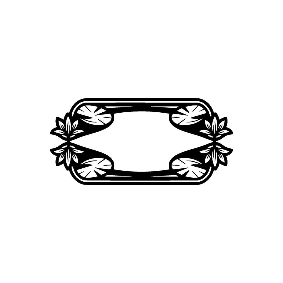 Art Deco Floral Frame, Black and White, Ornamental vector