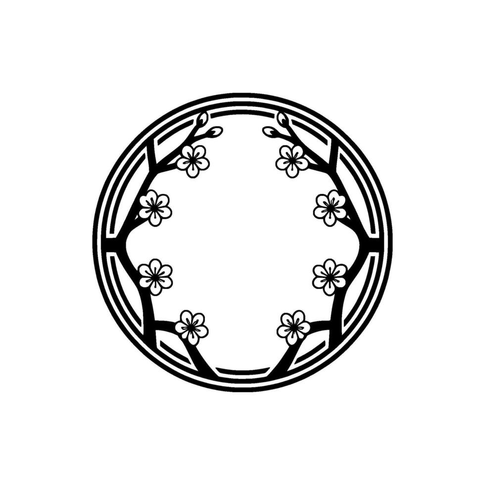 Elegant Floral Circular Frame, Black on White, Minimalist - Floral frame vector