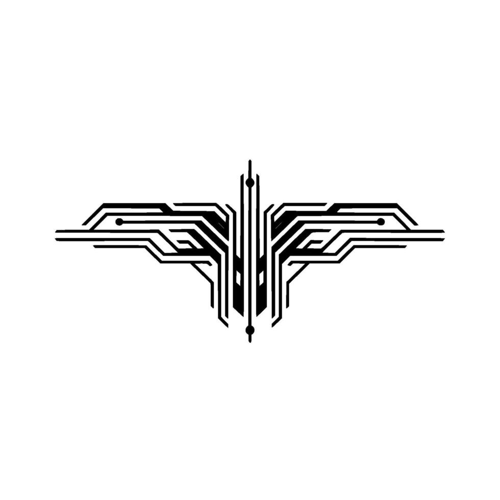 Tech Circuit Board, Minimalist Wing Shape on White Background vector