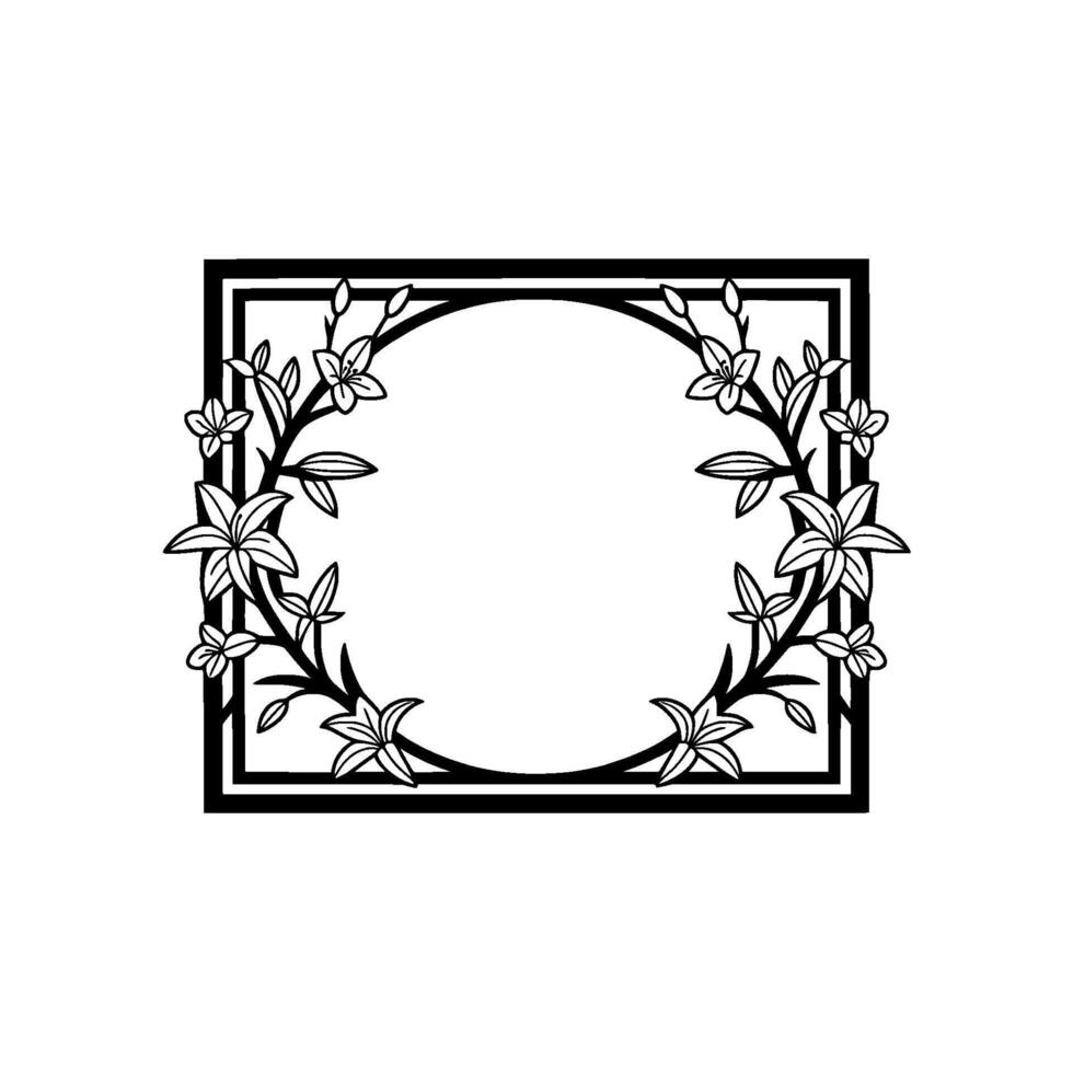 Floral Frame with Lilies Elegant Black and White vector