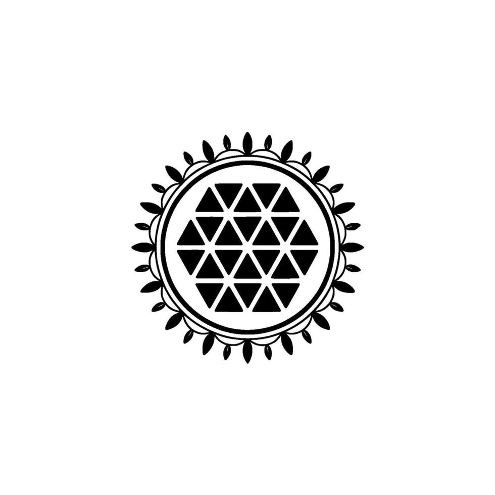 Geometric Pattern Emblem Black Triangles in Circle with Leaf Border on White vector