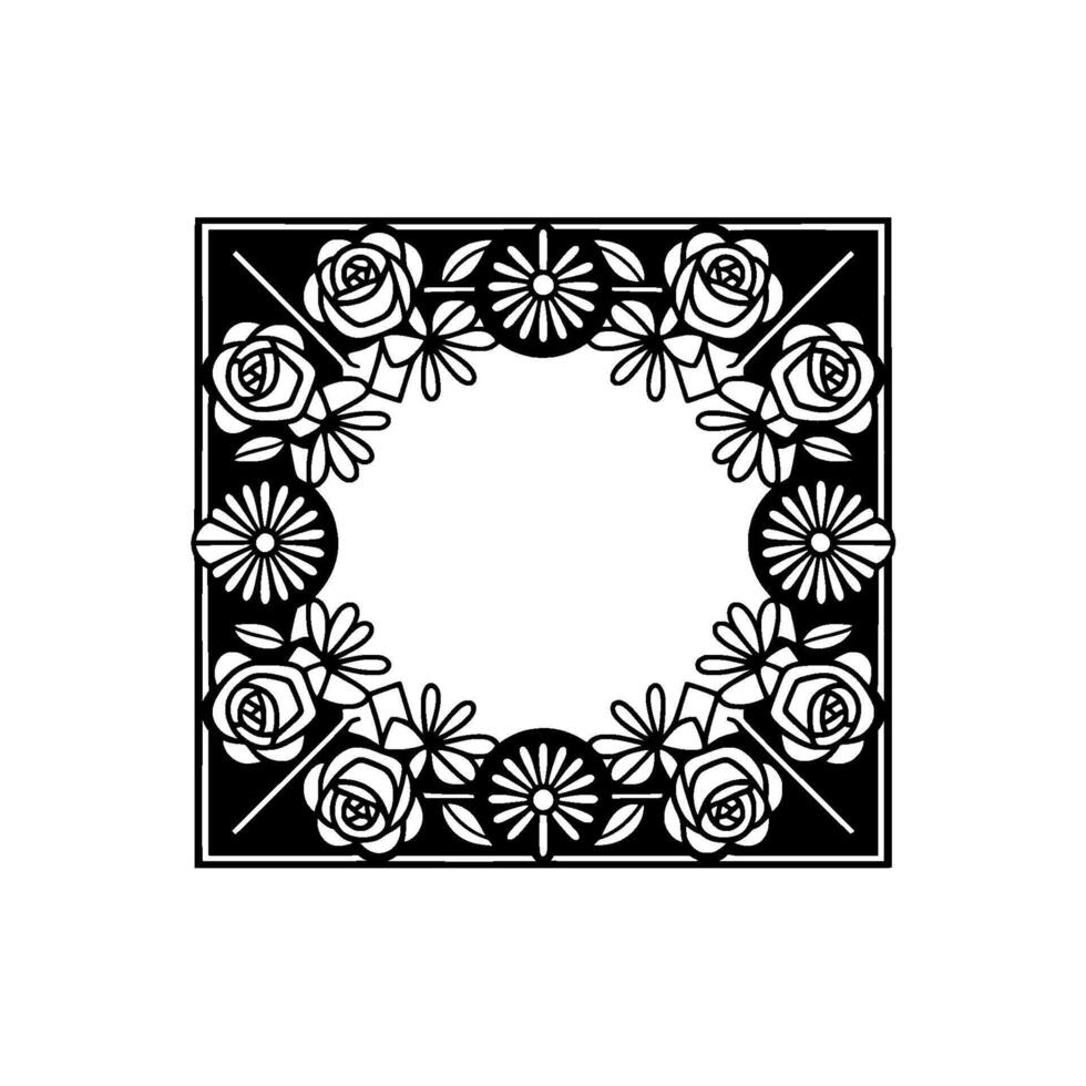 Elegant Floral Frame Black White, Decorative Border - Illustration vector