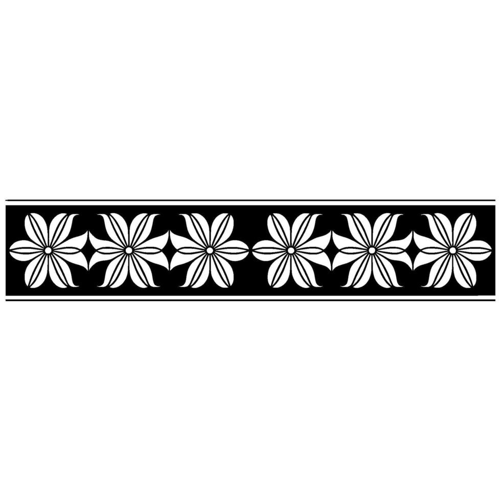 Geometric Floral Border, Black and White, Minimalist vector
