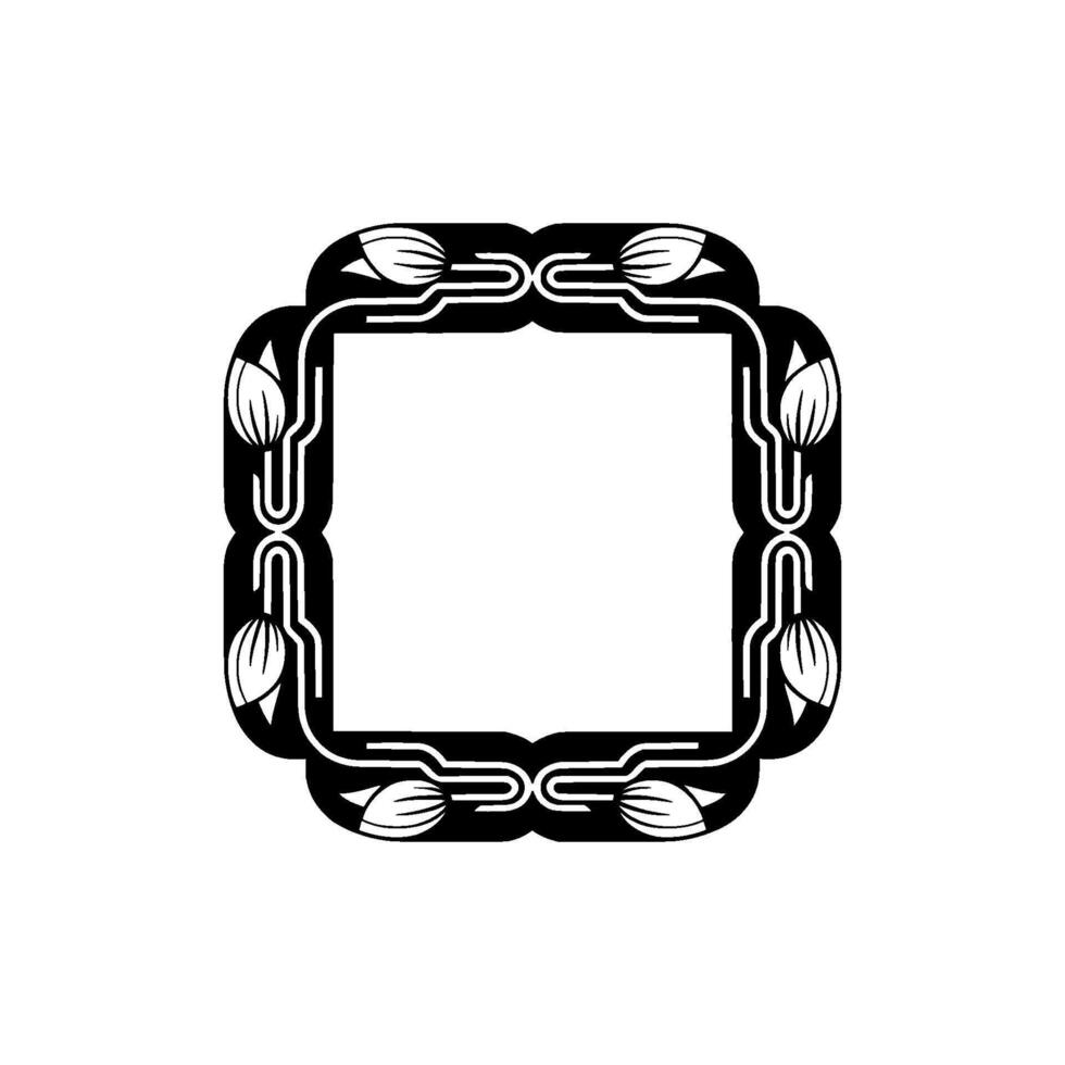 Art Deco Floral Frame, Black White Geometric, Illustration vector