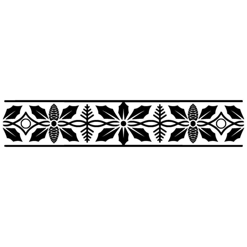 Festive Border Ornament Christmas Holly, Pinecone, Minimalist vector