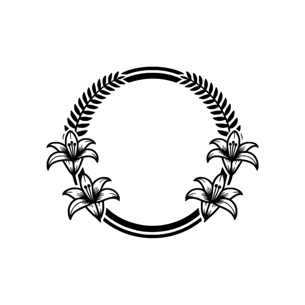 Elegant Floral Frame in Black and White, Circle vector