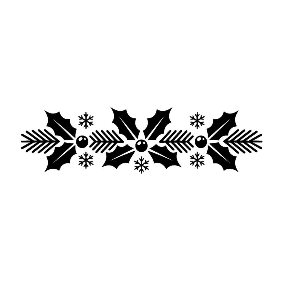 Minimalist Christmas Garland with Holly, Berries, and Snowflakes vector