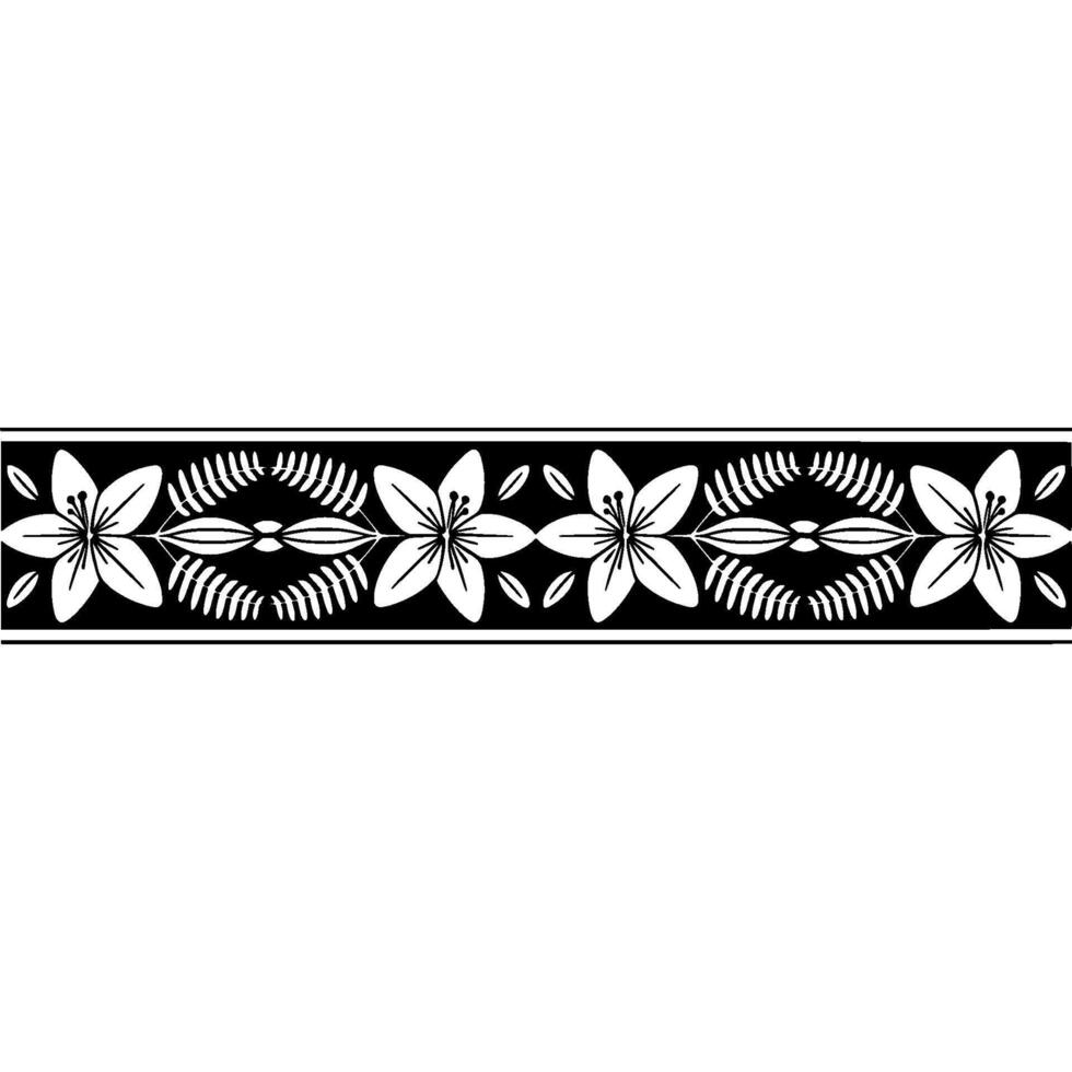 Monochrome Floral Border, Elegant Pattern on White Background vector
