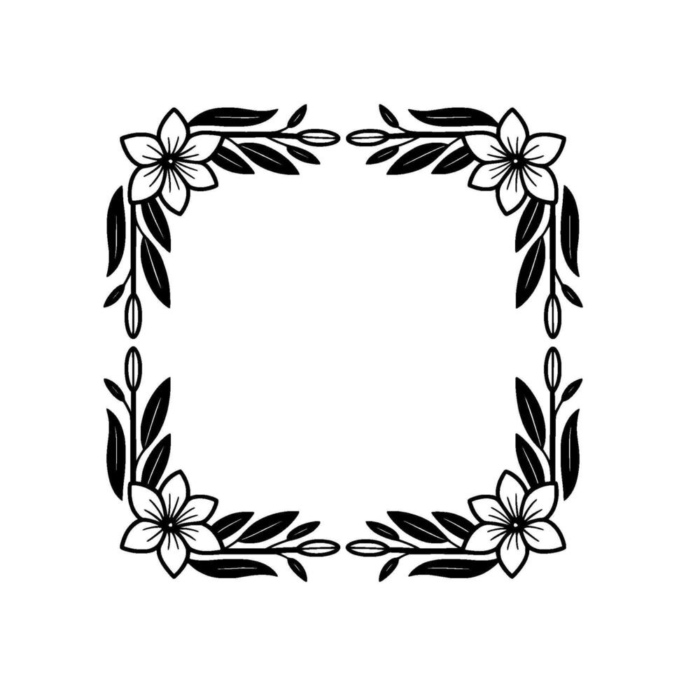 Elegant Floral Border Frame in Black and White vector