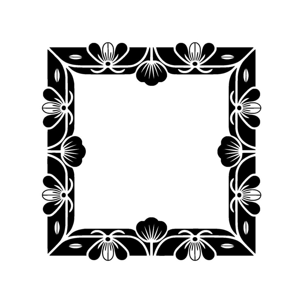 Elegant Floral Frame Black and White Decorative Border - Square vector
