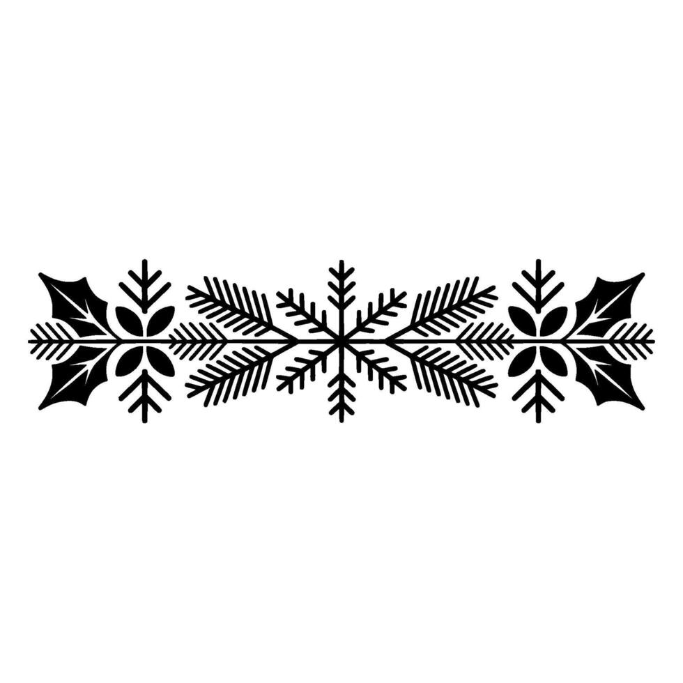 Minimalist Winter Border Ornament Snowflake, Holly, Pine, Black and White vector