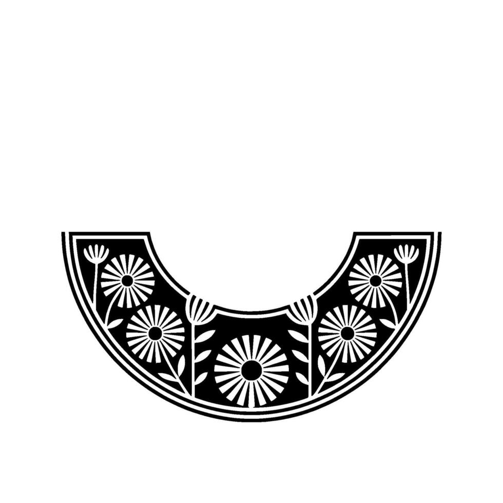 Floral Art Deco Ornament in Black White, Isolated, for vector
