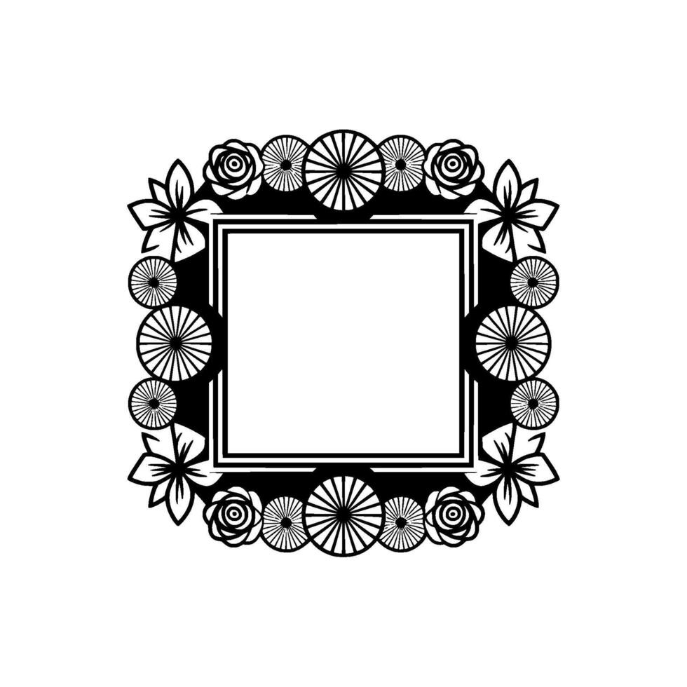 Elegant Floral Frame with Geometric Accent Black White Decorative Border vector