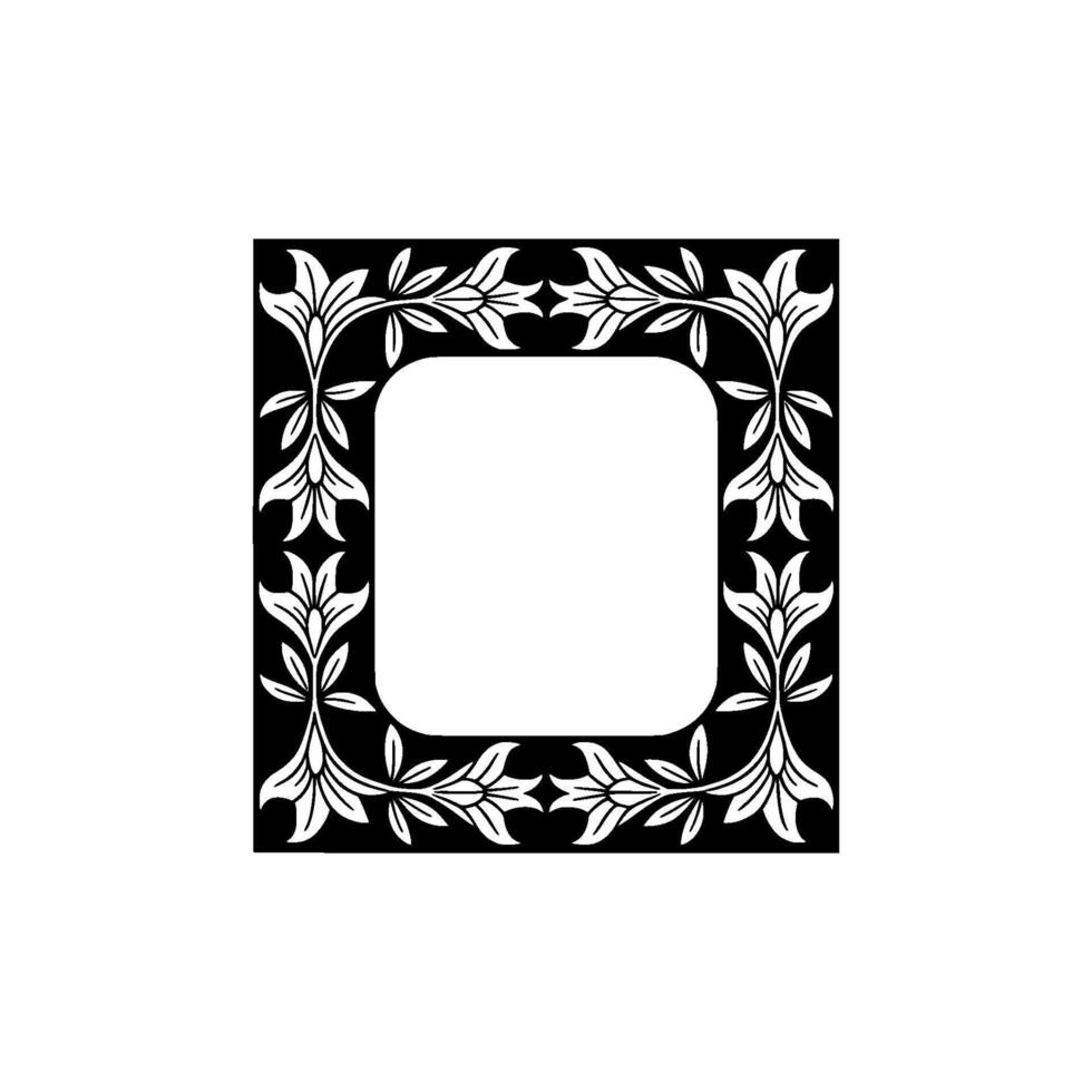 Elegant Floral Frame Black White Illustration - Border vector