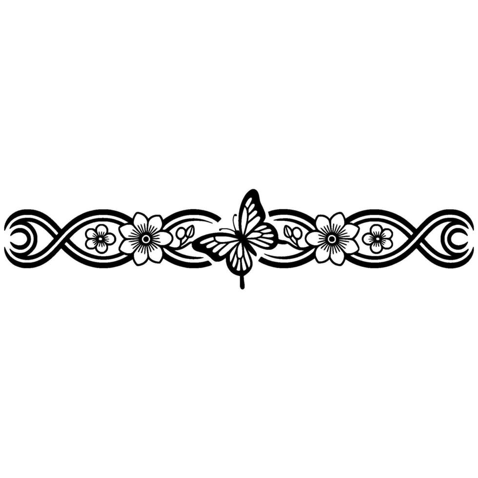 Floral Butterfly Border Ornament, Black and White vector