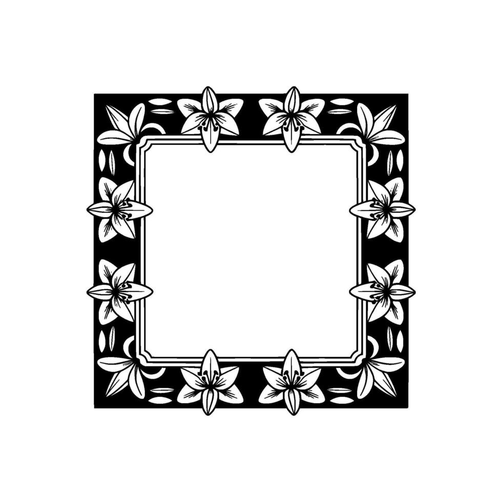 Floral Square Frame, Black and White, , Elegance vector